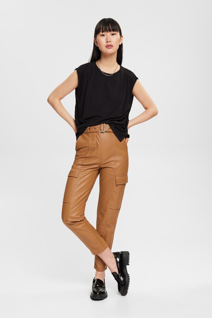 Faux leather trousers with belt, CARAMEL, detail image number 2