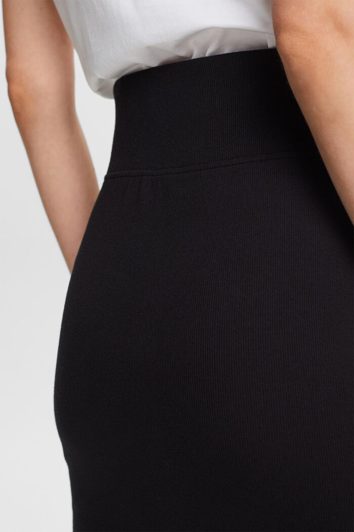 Stretch Cotton-Jersey Midi Skirt, BLACK, detail image number 4
