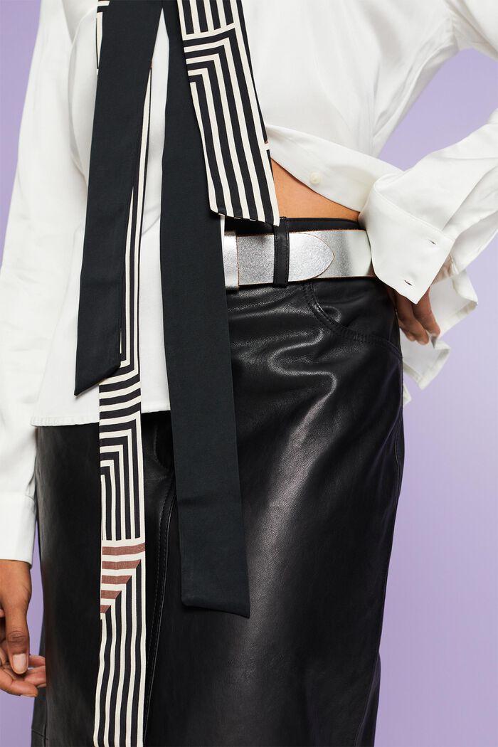 Leather Midi Pencil Skirt, BLACK, detail image number 2