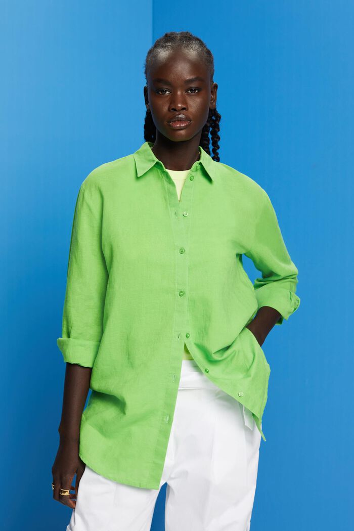 Linen-Cotton Blend Shirt, GREEN, detail image number 0