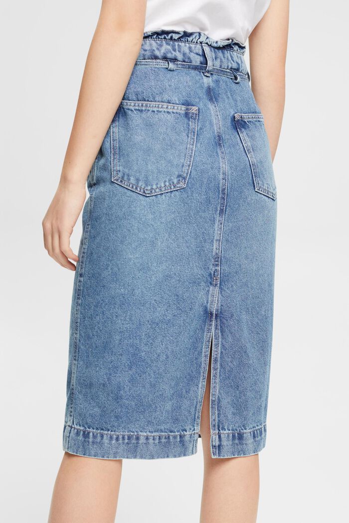 Denim skirt with paperbag waistband, BLUE LIGHT WASHED, detail image number 4