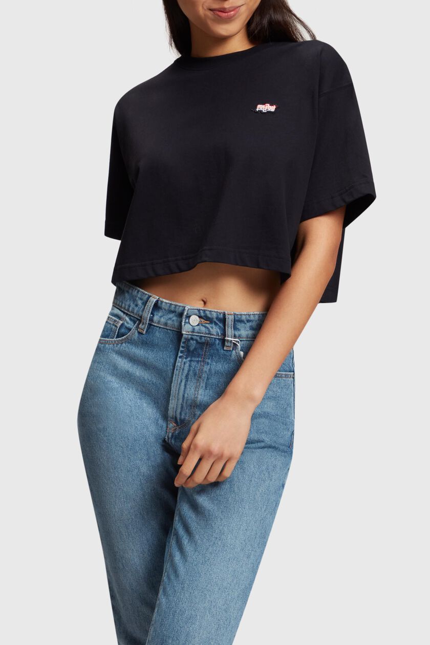 AMBIGRAM Chest Embroidery Cropped Tee