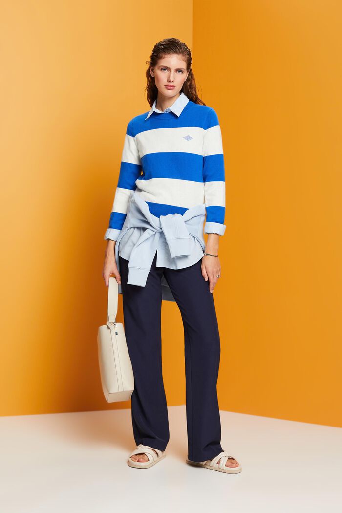 Striped cotton jumper with cashmere, BLUE, detail image number 1