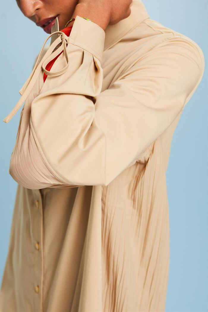 Crinkled Midi Shirt Dress, SAND, detail image number 3