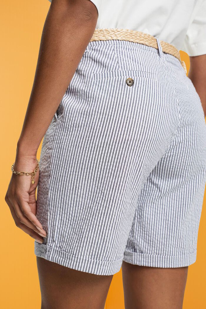Striped shorts with braided raffia belt, NAVY, detail image number 4
