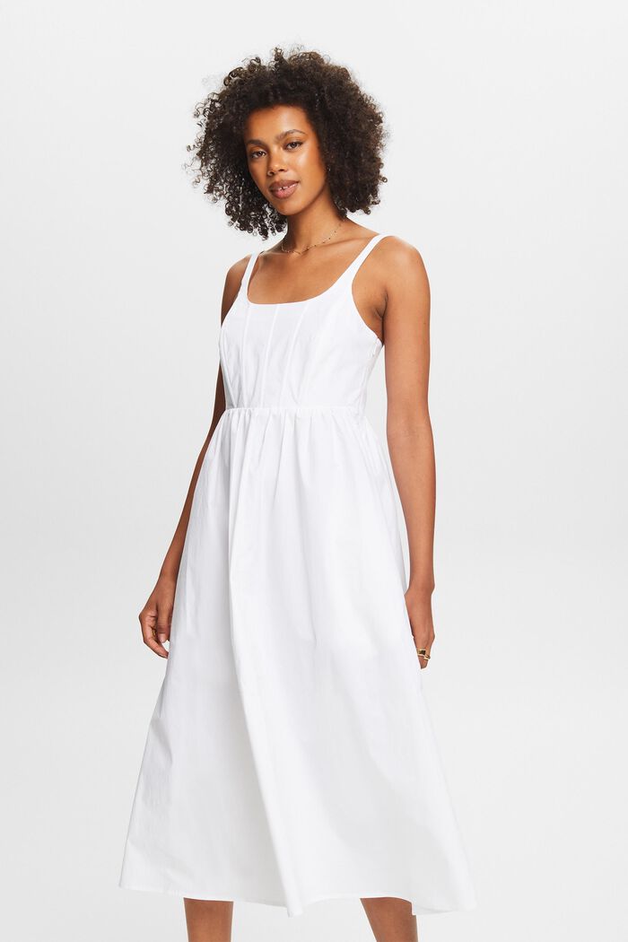 Boned Poplin Midi Dress, WHITE, detail image number 0