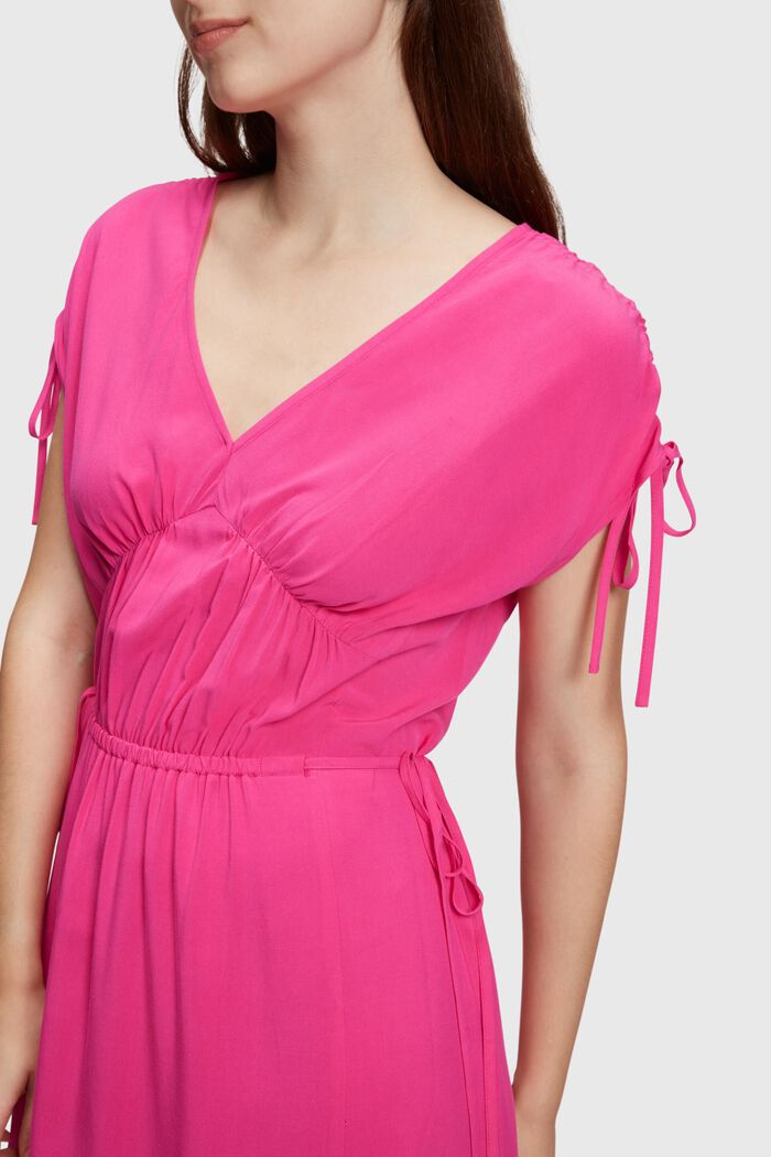 Rayon silk v-neck dress, PINK FUCHSIA, detail image number 0