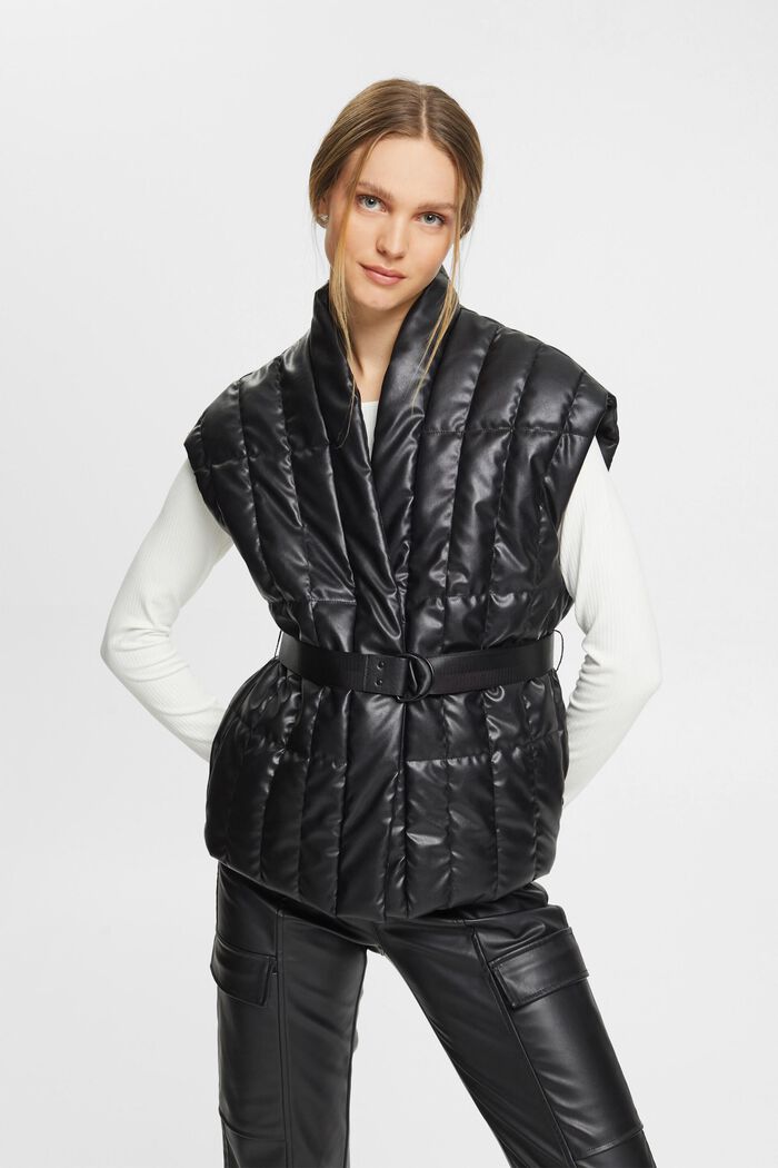 Quilted body warmer with belt, BLACK, detail image number 0