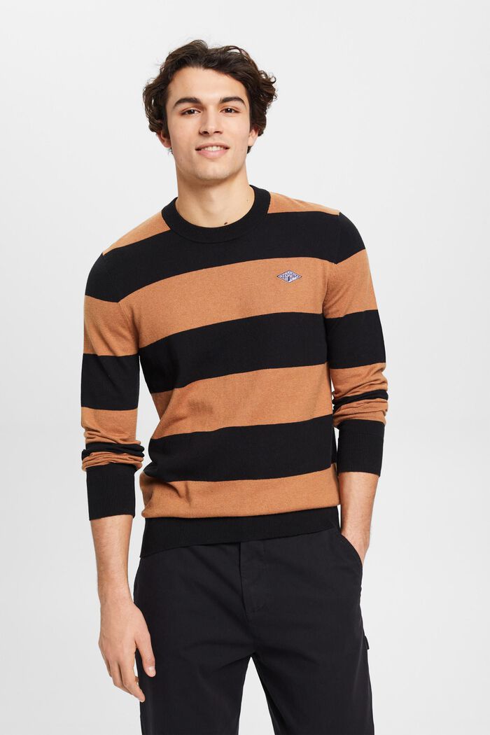 Striped knit jumper with cashmere, BLACK, detail image number 0