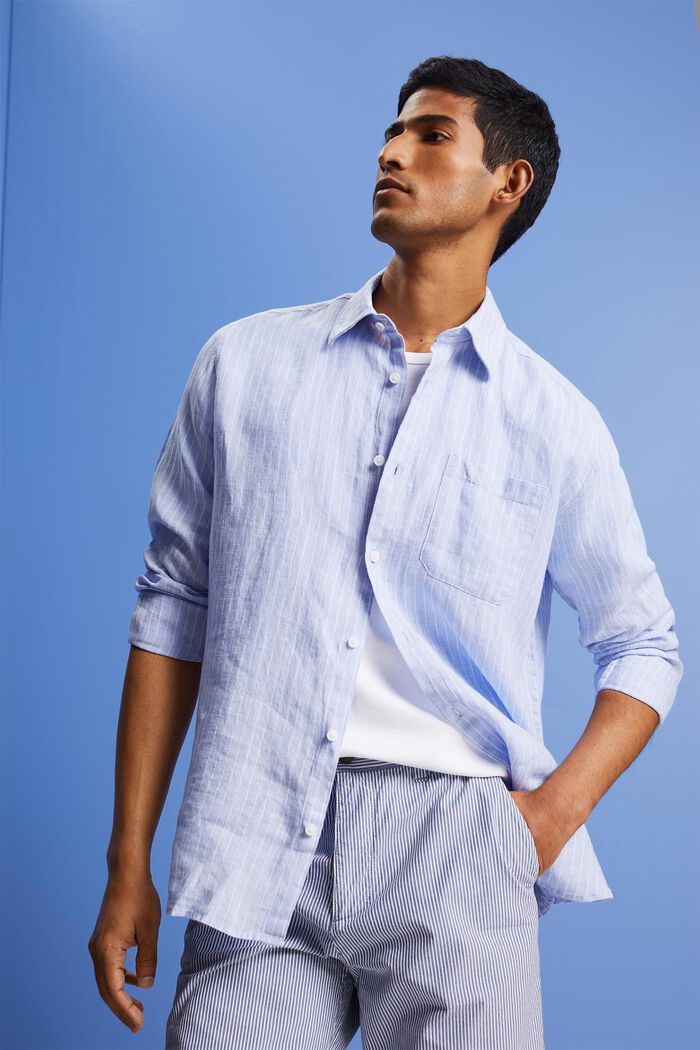Striped shirt, 100% linen, LIGHT BLUE LAVENDER, detail image number 4