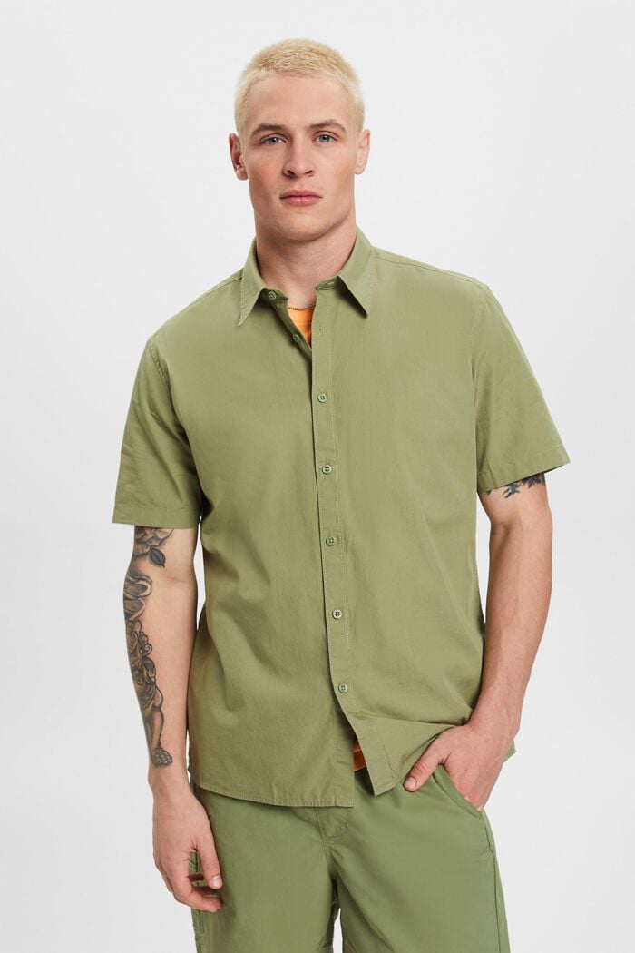 Short-sleeved sustainable cotton shirt, LIGHT KHAKI, detail image number 0