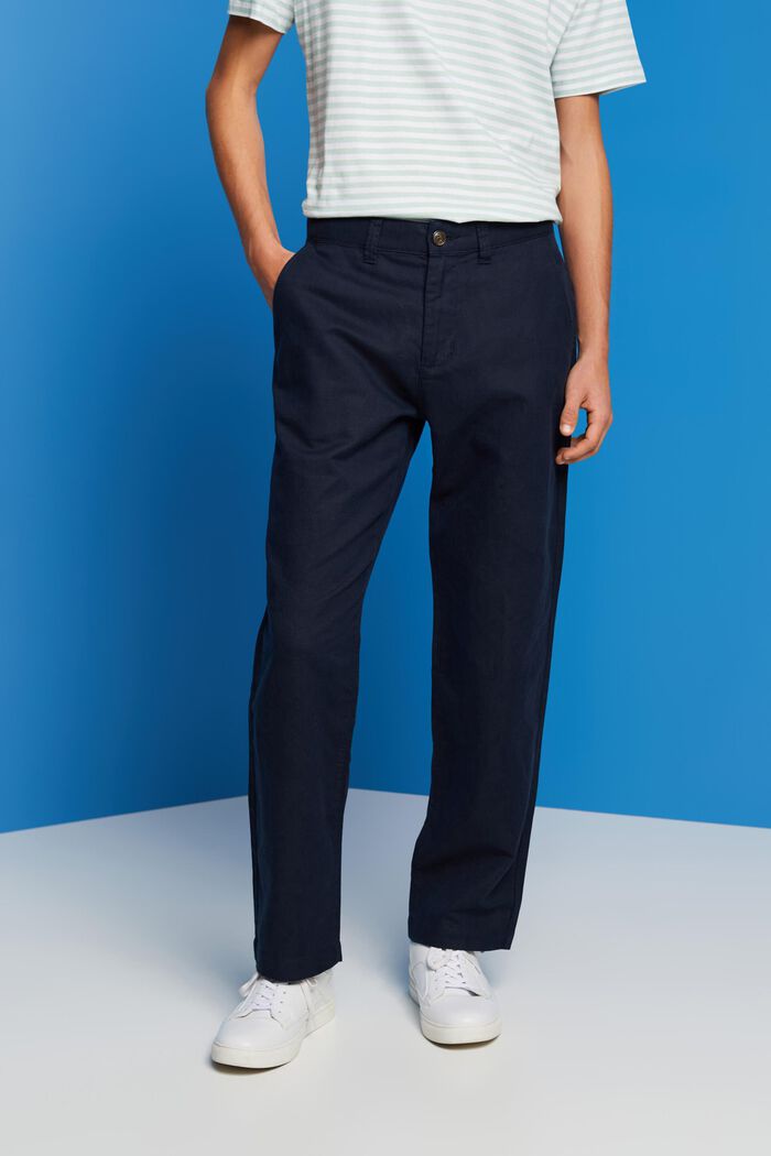 Cotton and linen blended trousers, NAVY, detail image number 0
