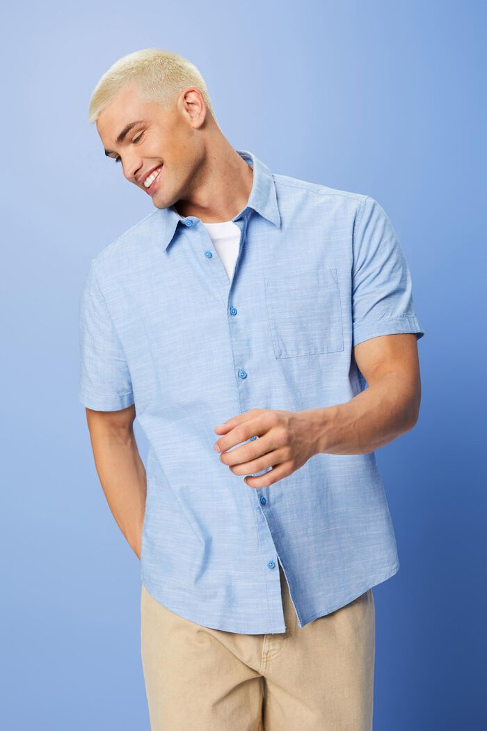 Cotton Button Down Shirt, LIGHT BLUE, detail image number 0