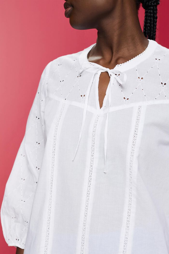 Embroidered blouse, 100% cotton, WHITE, detail image number 2
