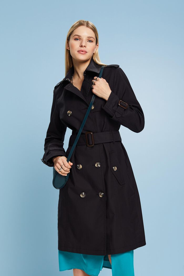 Belted Double-Breasted Trench Coat, BLACK, detail image number 0