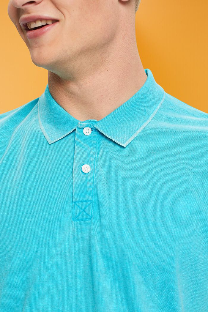 Stone-washed cotton pique polo shirt, AQUA GREEN, detail image number 2