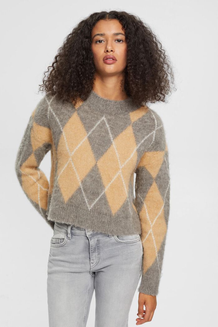 Argyle wool blend jumper, SAND, detail image number 1