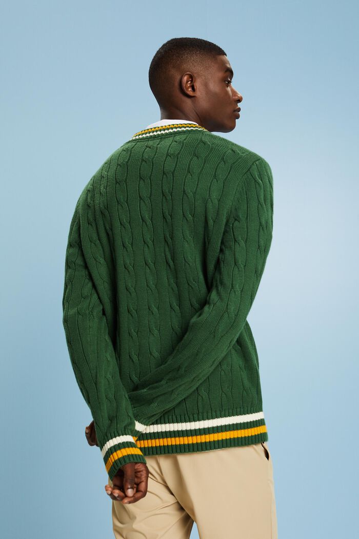 Logo Appliqué Cable Knit Sweater, EMERALD GREEN, detail image number 2