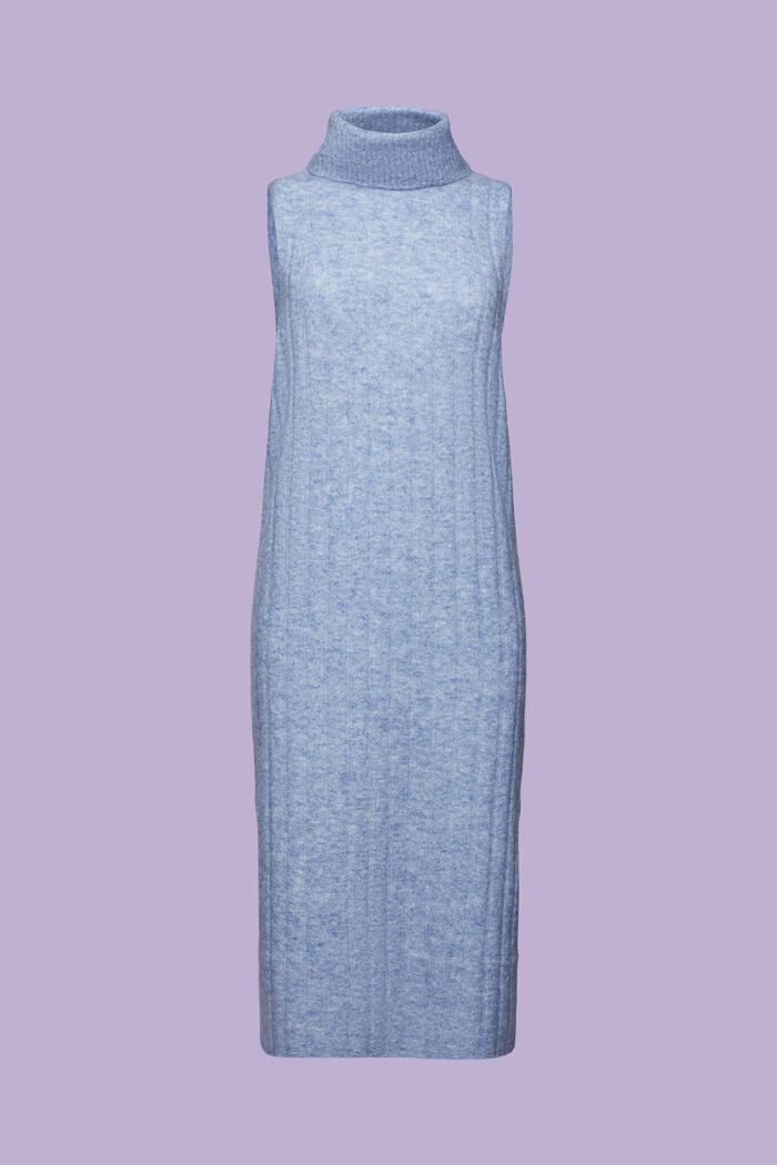Ribbed Knit Turtleneck Midi Dress, BLUE LAVENDER, detail image number 7