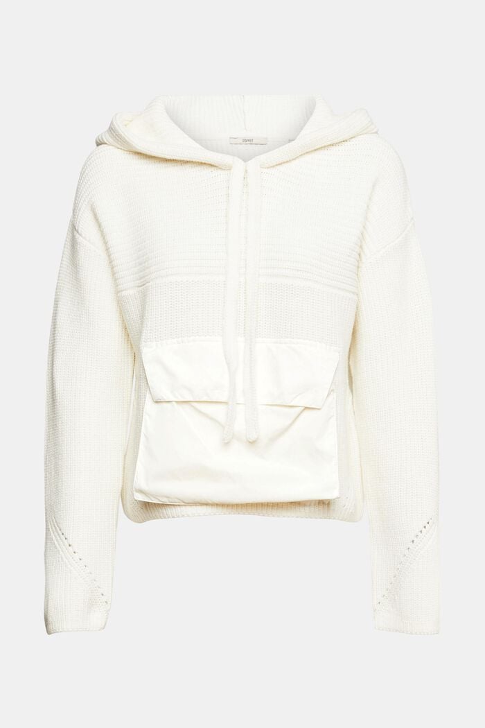 Ribbed Knit Pocket Hoodie, OFF WHITE, detail image number 2