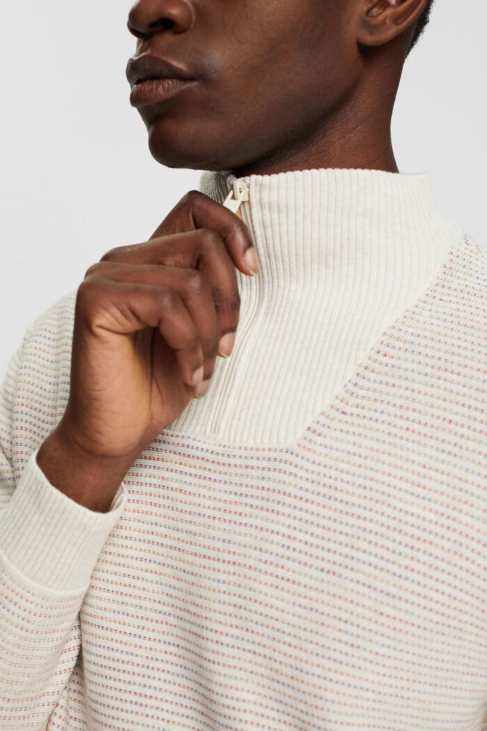 Half-zip knit jumper with colourful stripes, OFF WHITE, detail image number 2