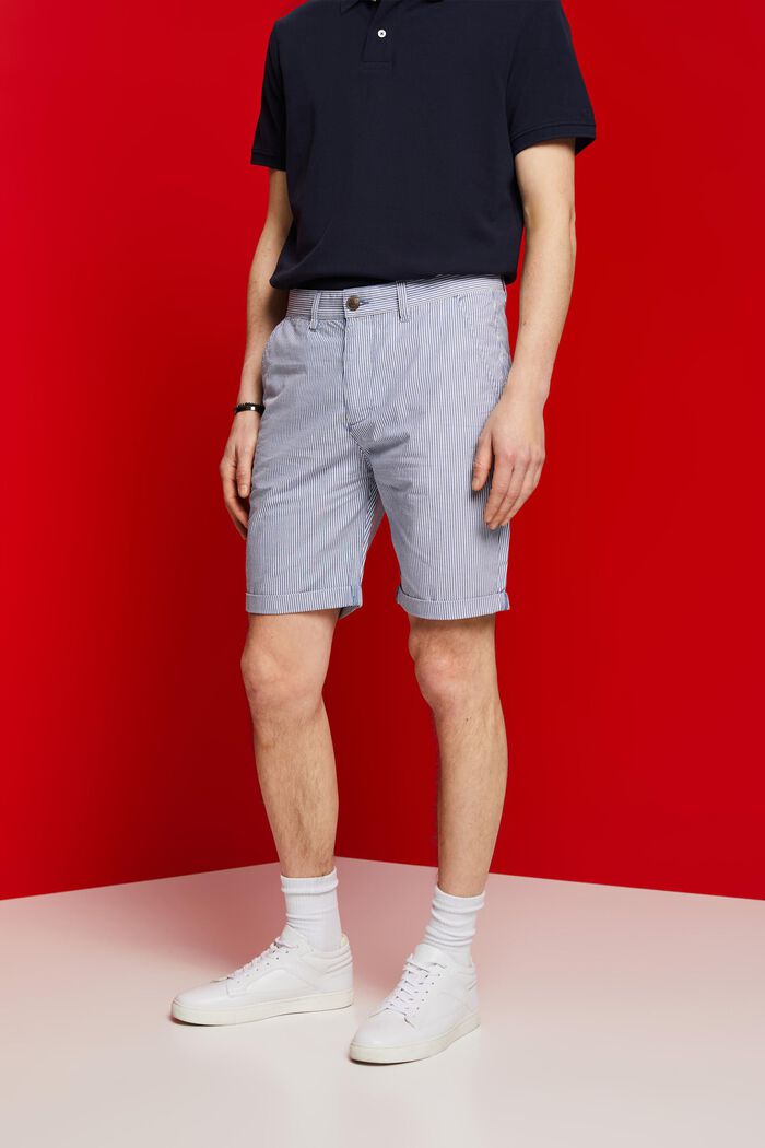 Striped chino shorts, 100% cotton, BLUE, detail image number 0