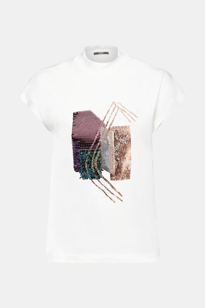 Sequin appliqué t-shirt, TENCEL™, OFF WHITE, detail image number 5