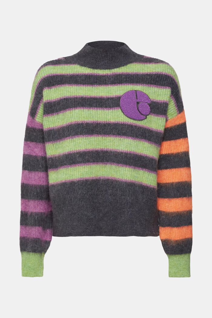 Striped sweater with logo patch, ANTHRACITE, detail image number 6