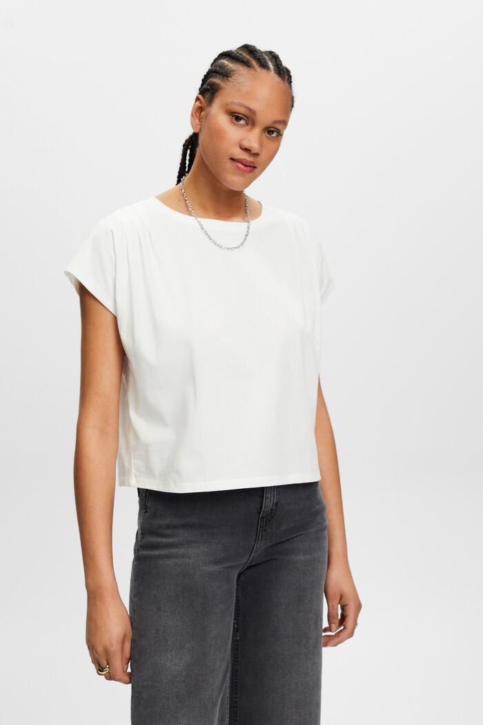 T-shirt with pleated details, OFF WHITE, detail image number 0