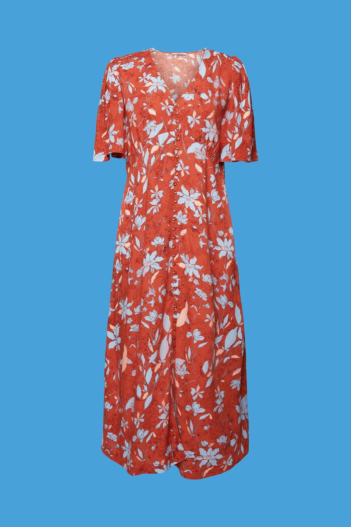 Midi dress with all-over pattern, CORAL ORANGE, detail image number 7