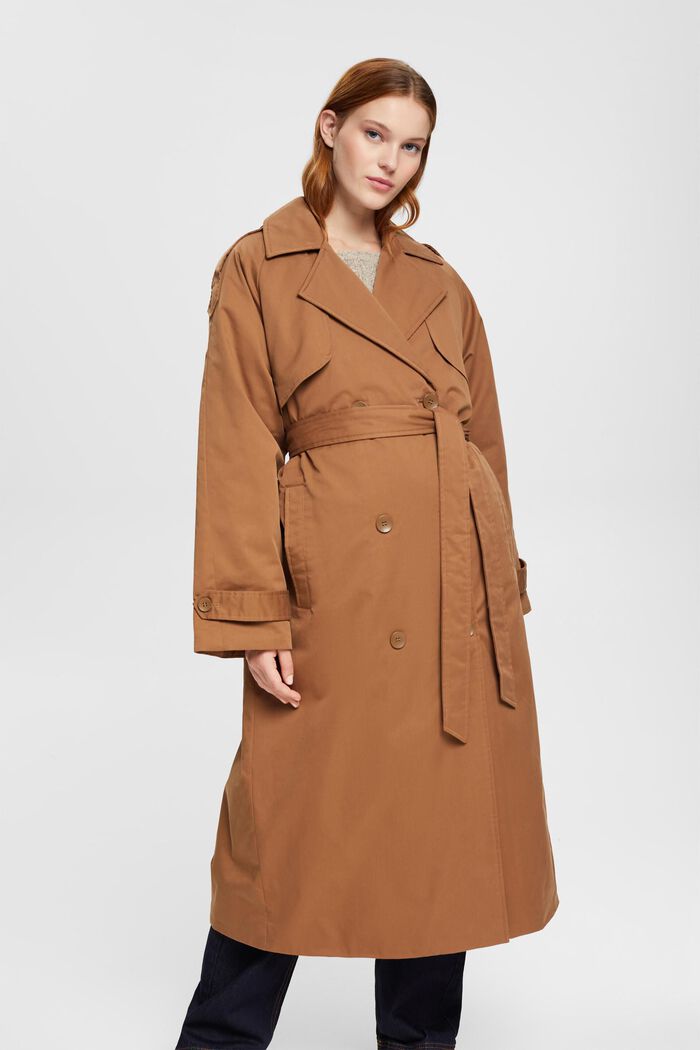 Long padded trench coat, CARAMEL, detail image number 1