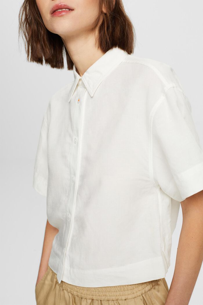 Cropped shirt blouse, linen blend, WHITE, detail image number 2
