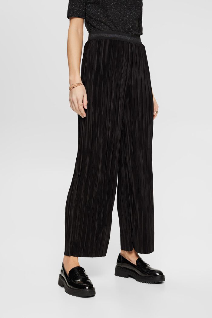 Pleated wide leg trousers, BLACK, detail image number 0