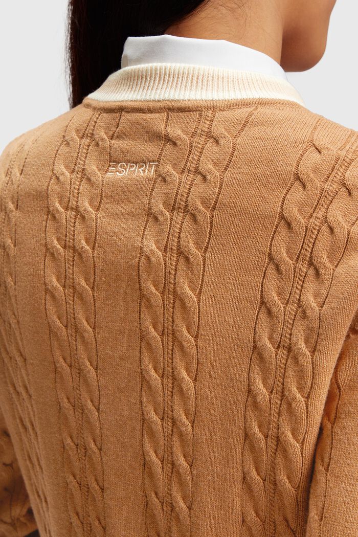 Dolphin Logo Cable Knit Sweater, CARAMEL, detail image number 3