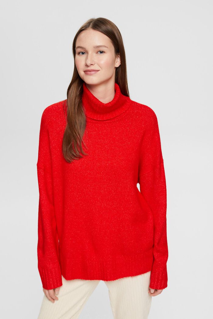 Knitted roll neck sweater, RED, detail image number 0