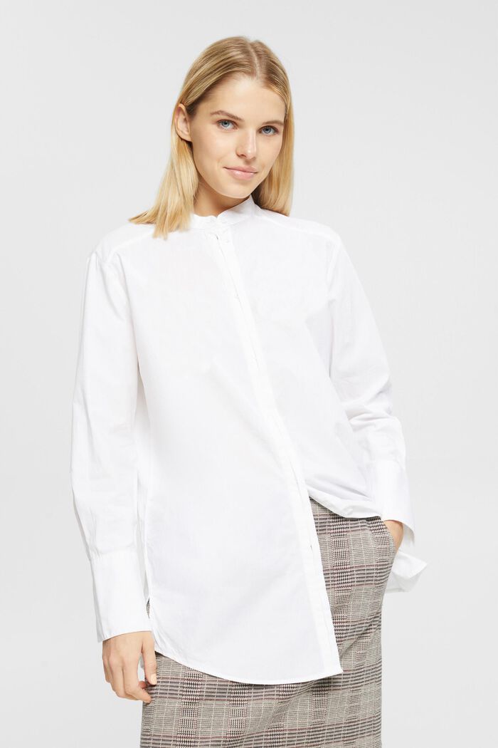 Blouse with round neck, organic cotton, WHITE, detail image number 0