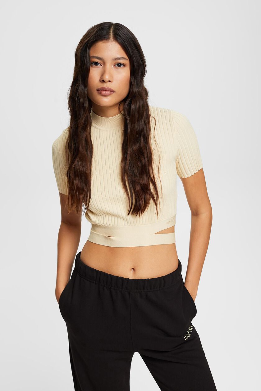 Tie Detail Ribbed Knit Cropped Top
