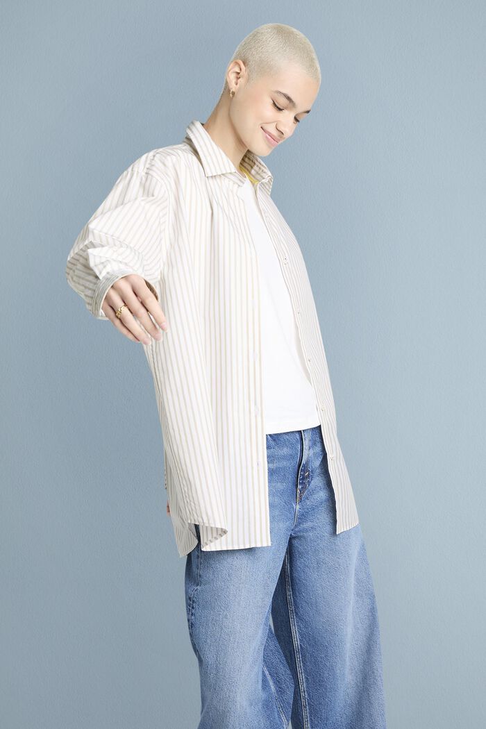 Striped Cotton-Poplin Shirt, LIGHT GREY, detail image number 0
