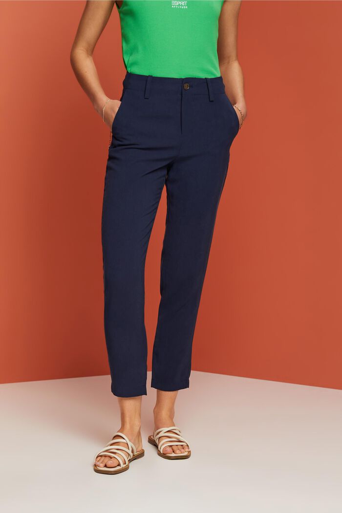 Cropped trousers, LENZING™ ECOVERO™, NAVY, detail image number 0