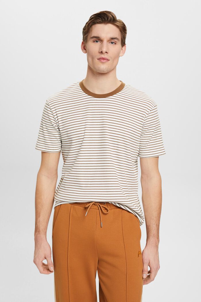 Ribbed and striped T-shirt, PALE KHAKI, detail image number 0