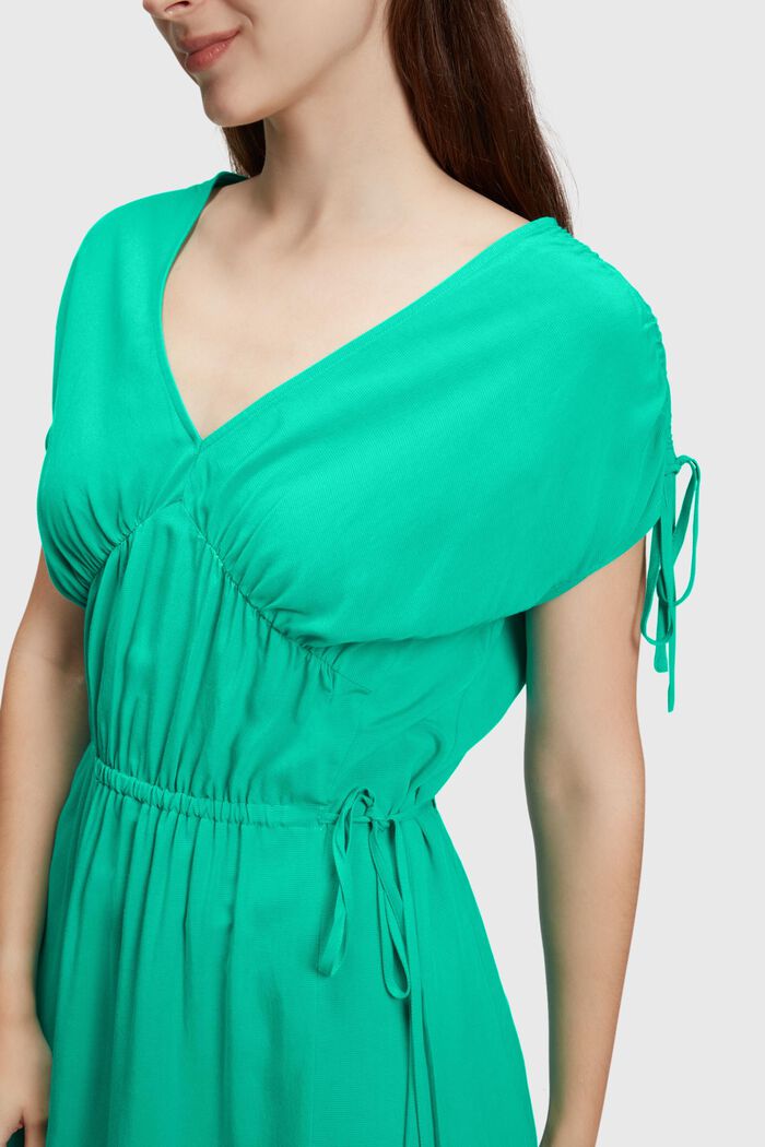 Rayon silk v-neck dress, GREEN, detail image number 2