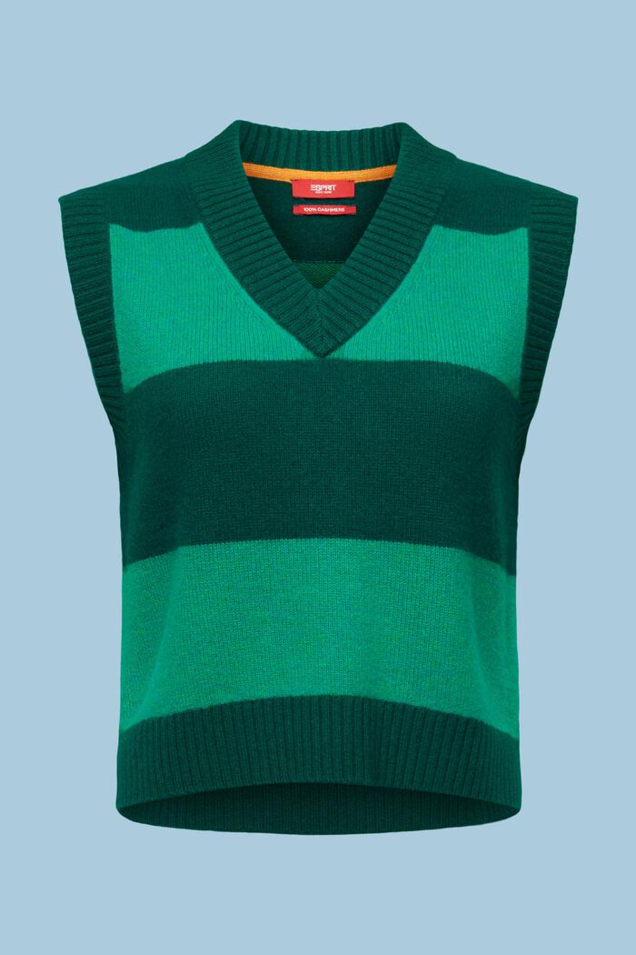 Cashmere V-Neck Rugby Stripe Vest, EMERALD GREEN, detail image number 6