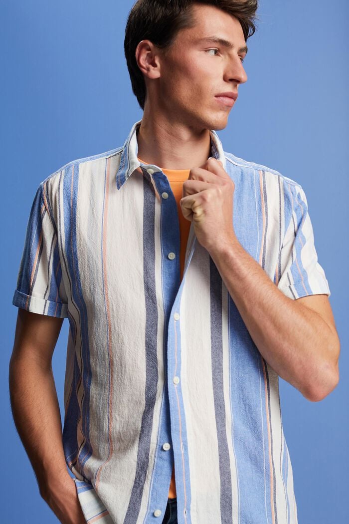 Striped short sleeve shirt, 100% cotton, BRIGHT BLUE, detail image number 4