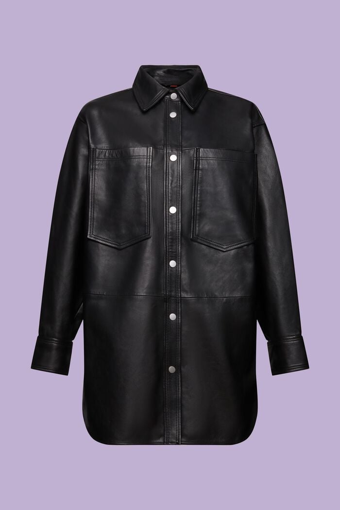 Oversized Leather Overshirt, BLACK, detail image number 6