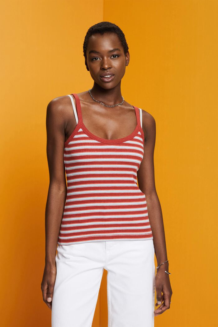 Striped Ribbed Tank Top, TERRACOTTA, detail image number 0