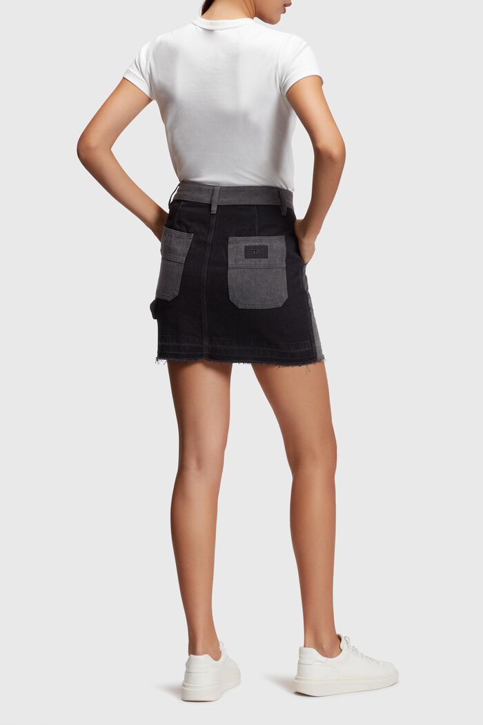 Workwear release hem mini skirt, BLACK MEDIUM WASH, detail image number 1