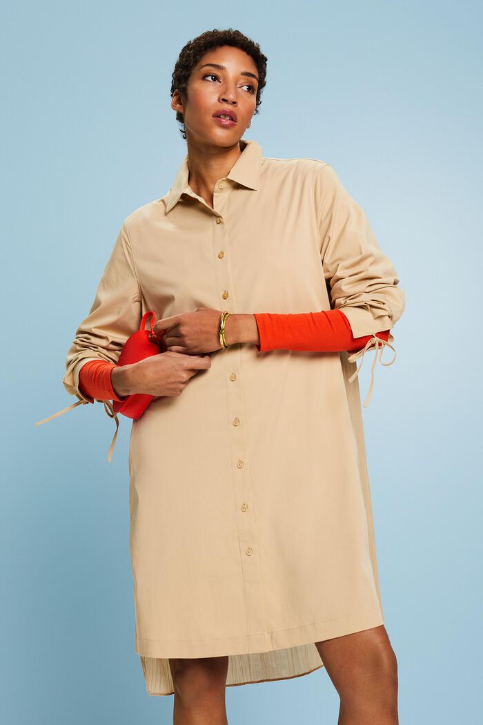 Crinkled Midi Shirt Dress, SAND, detail image number 0