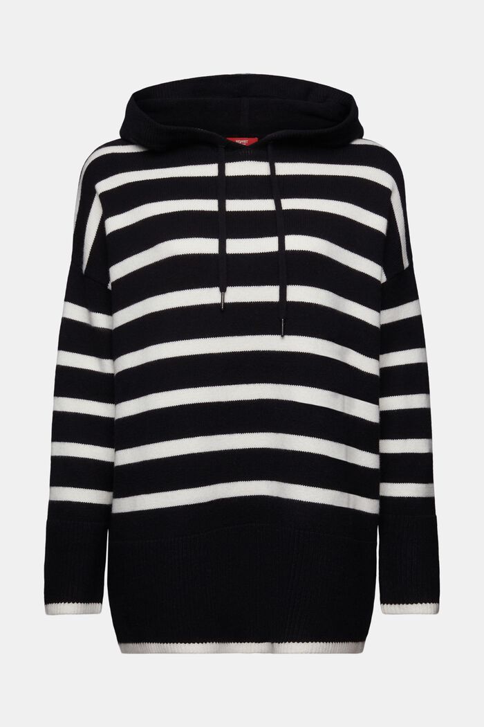 Striped Sweater Hoodie, BLACK, detail image number 6