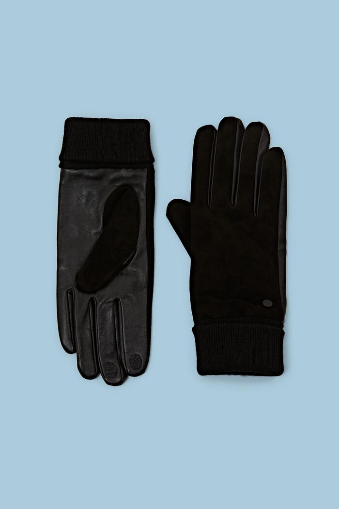 Leather SuedeTouchscreen Gloves, BLACK, detail image number 0