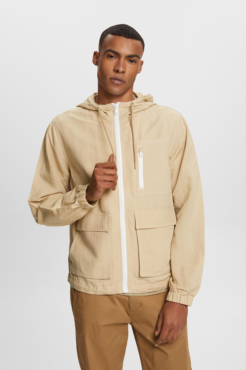 Transitional jacket with a hood, linen blend